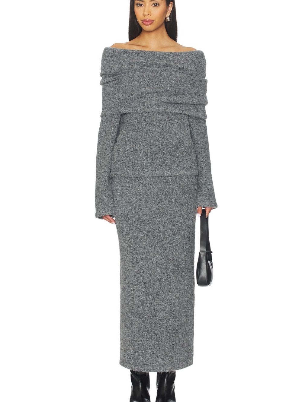 Line and Dot Gray Sweater Skirt Set